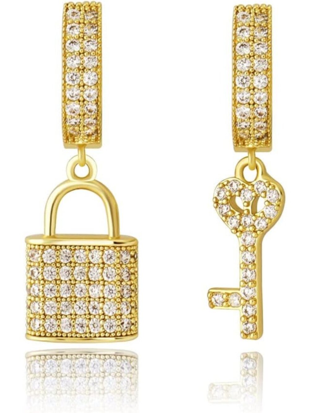 Iced Out Dangle Hoop Earrings - 14K Gold Plated, Cubic Zirconia, Star Design
